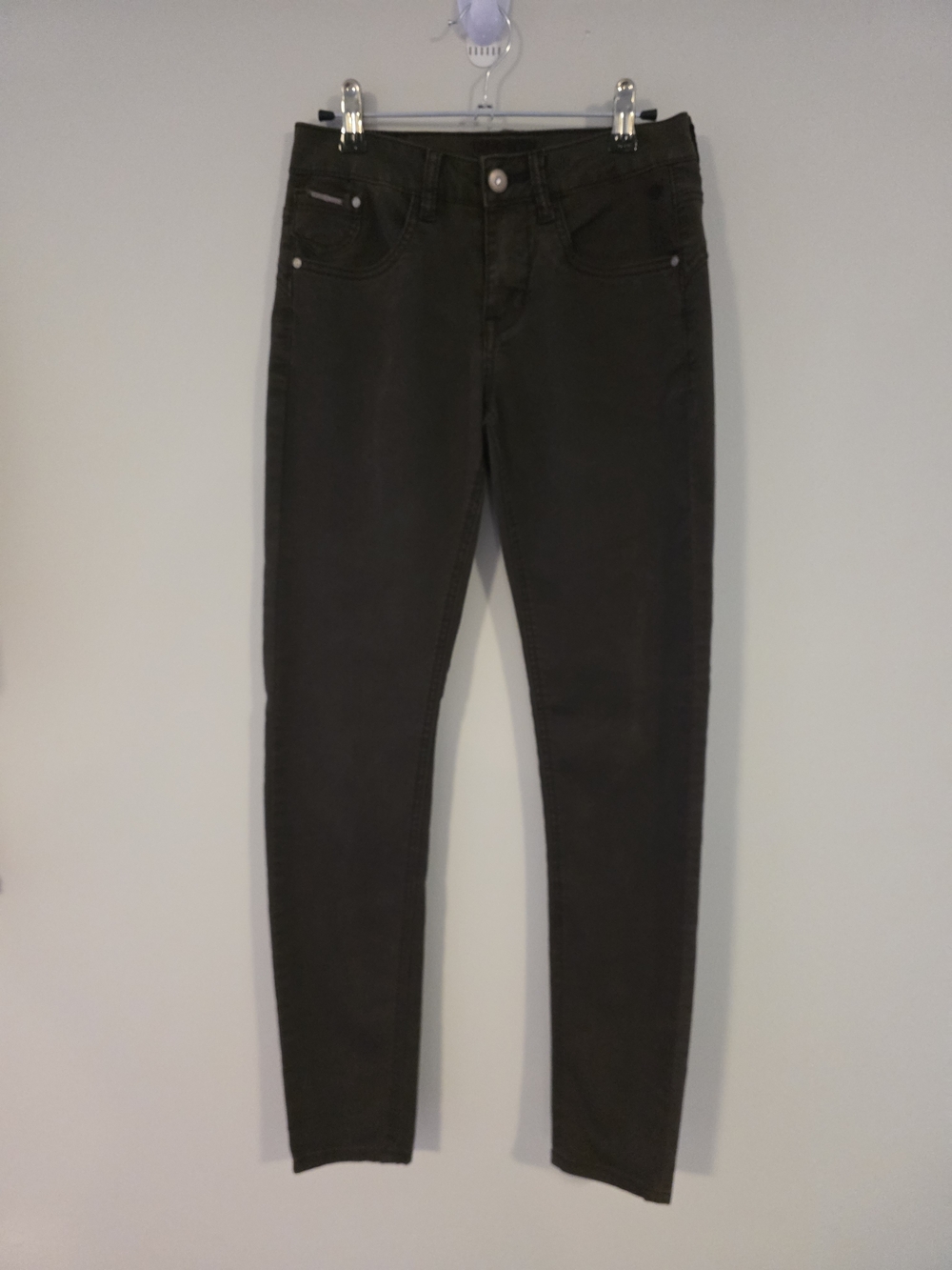 Chocolate Brown Skinny Cream Denim Jeans